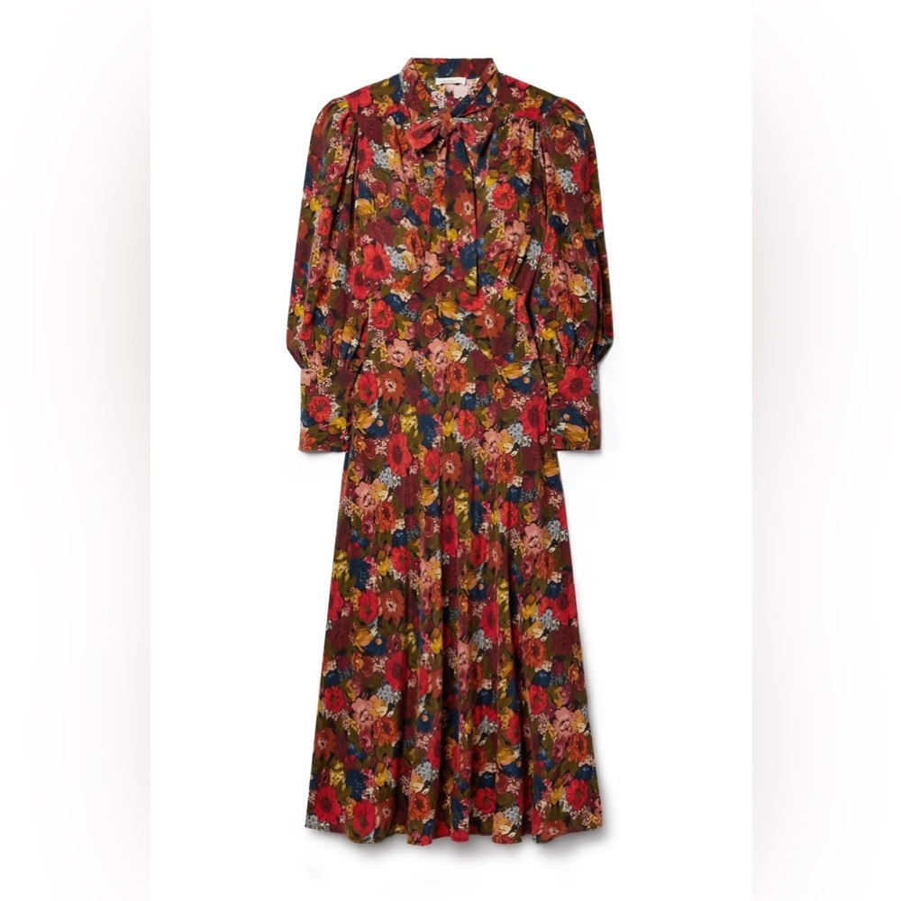 DÔEN Blossom floral-print silk-crepe maxi dress in moonlit garden, brand new